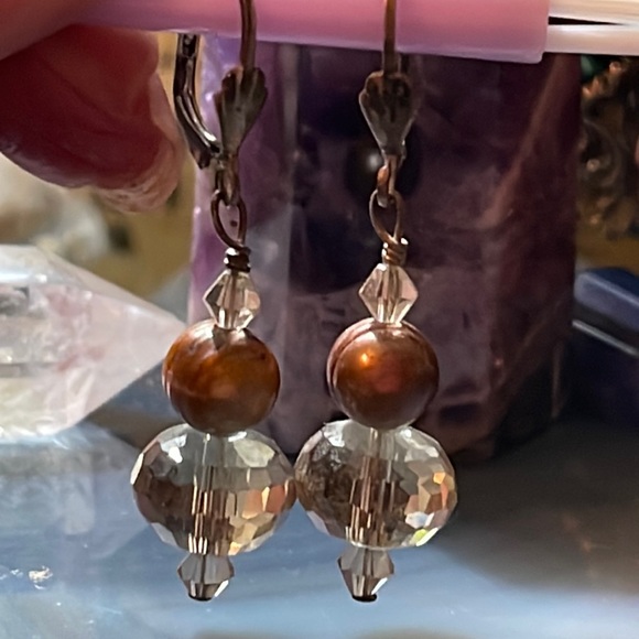 Artisan Organic Sterling Silver Baroque Pearl Vintage Swarovski Crystal Earrings - Picture 3 of 4